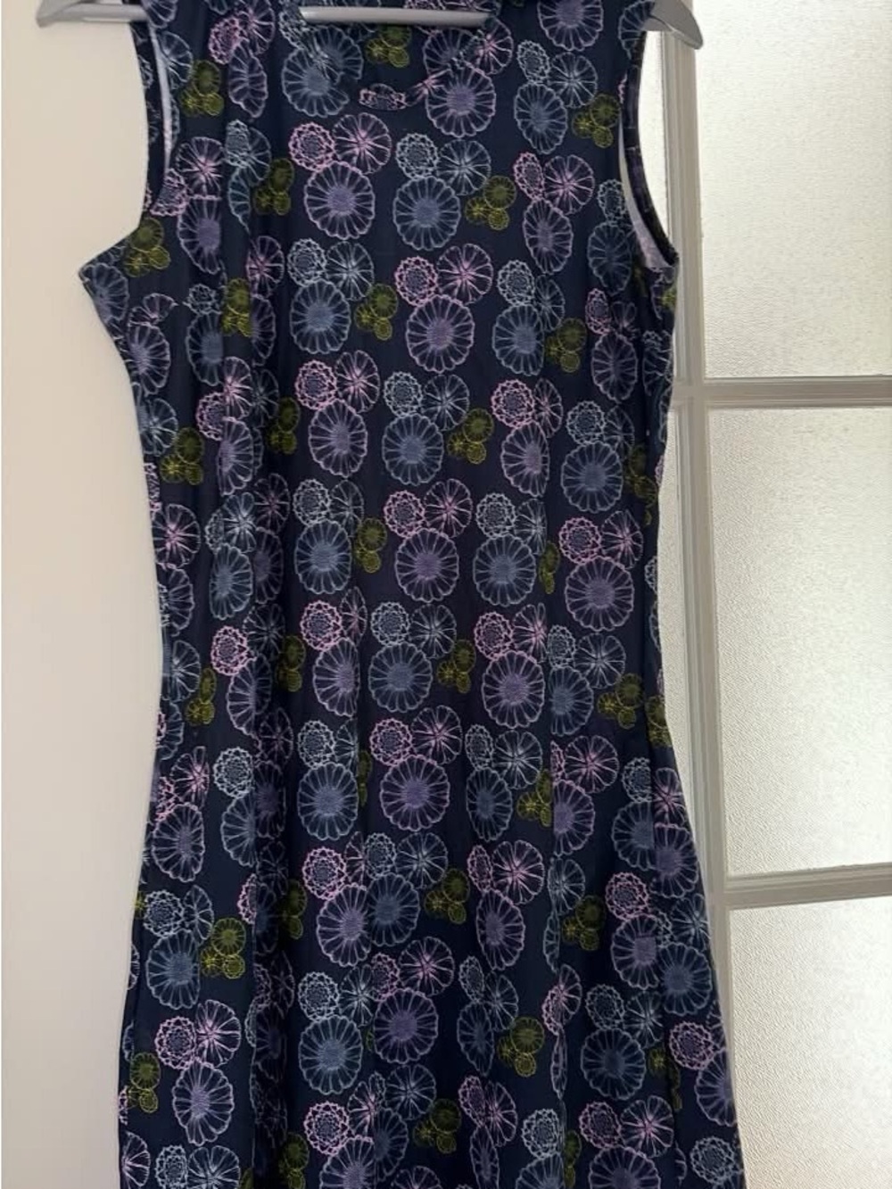 Puma Navy Sleeveless Floral Midi Dress with Pink and Olive Accents